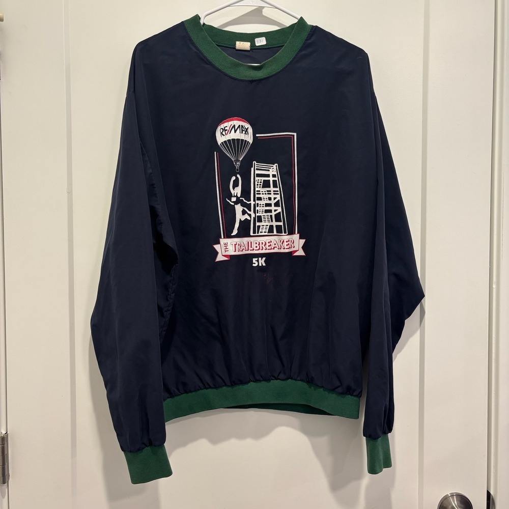 Vintage MTS Trailbreaker 5K Windbreaker Pullover Navy Green Made in USA Large